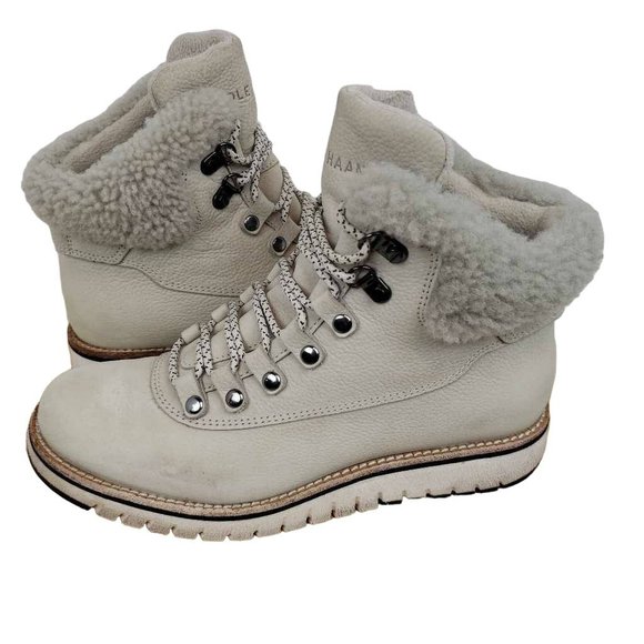 Cole Haan Womens Zerogrand Explorer Hiking Boots Beige Leather Ankle Lace Up 6 B - Picture 4 of 13